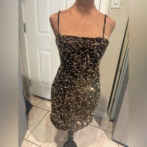Studio Black and Gold Sequin Mini Dress